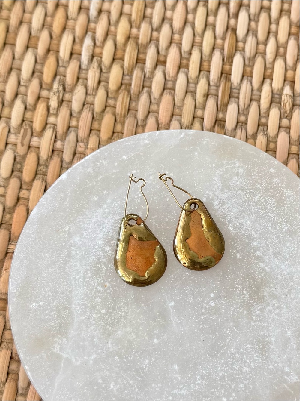 Vintage Gold-Tone Teardrop Earrings with Copper Accent